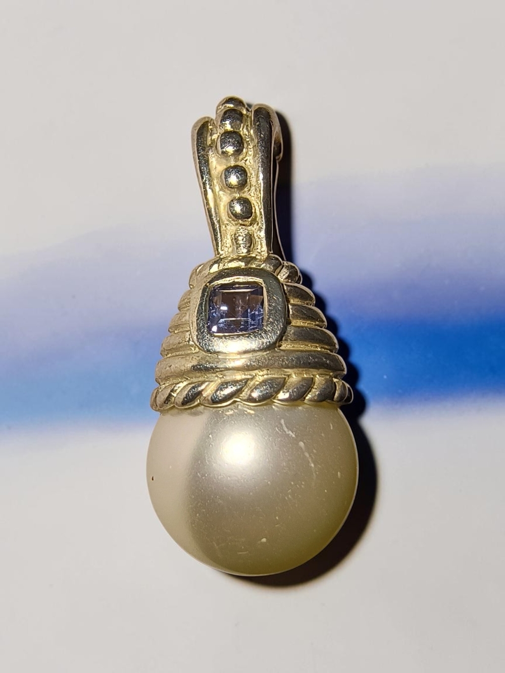 Judith Ripka Pearl Drop Pendant Enhancer In Sterling Silver With Iolite Accent